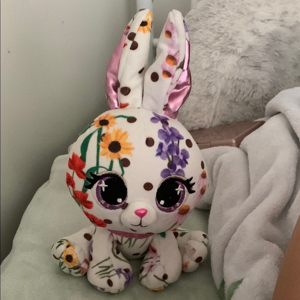 Floral Plush Bunny with Pink Accents